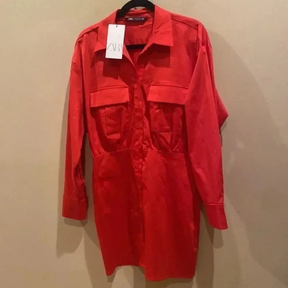 NWT ZARA SS21 POPLIN SHIRT DRESS RED 7385/331 - Picture 5 of 8